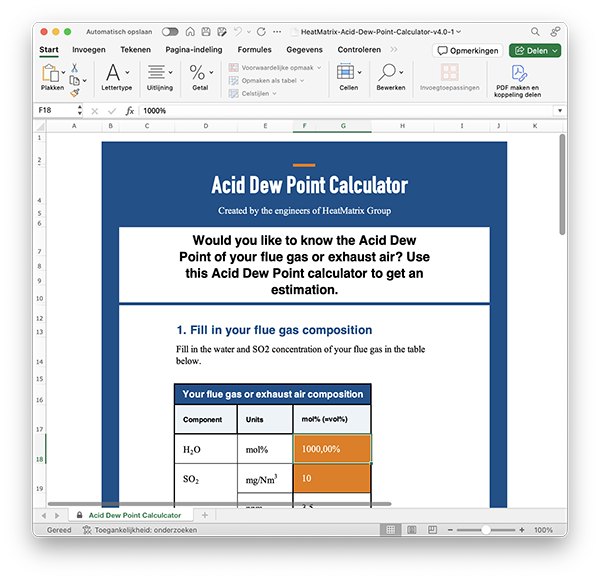 Visual van de Zuurdauwpunt Calculator